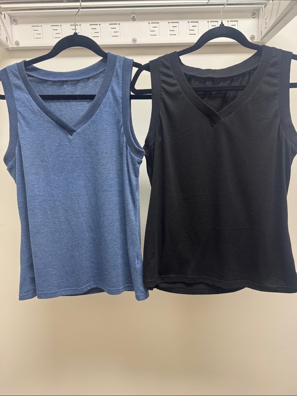 2 PACK  Sleeveless V-Neck Tank Top - Blue and Black. SMALL